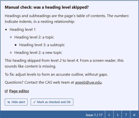 Screenshot of editoria11y tool