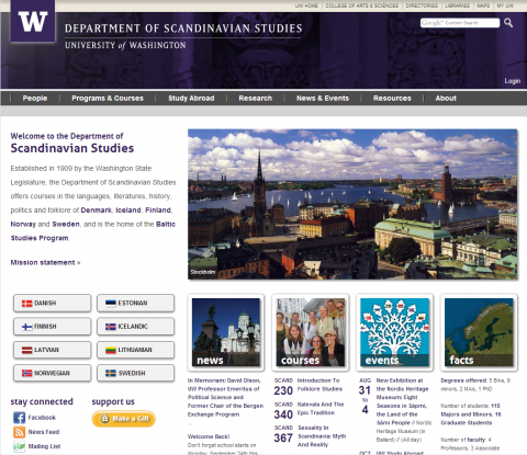 Screenshot of new Scandinavian Studies website